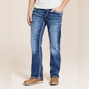 Rock Revival Men’s Bootcut Blue Faded Straight-Leg Jeans Teal Blue Boot